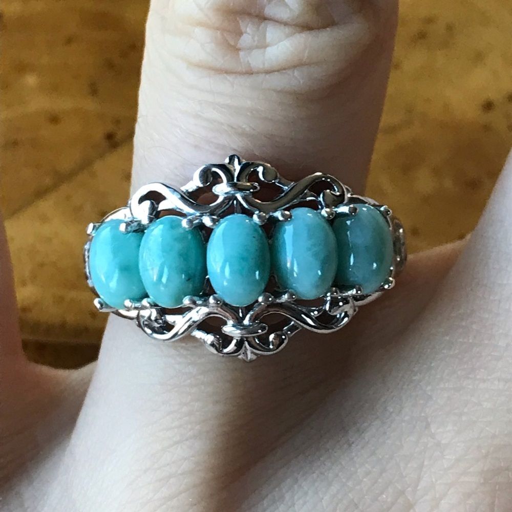 Natural Larimar Blue Apatite Sterling Silver Ring Size 7